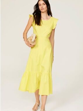 Marissa Webb Lemon Yellow Ruffle-Hem Midi Dress Open Tie Back